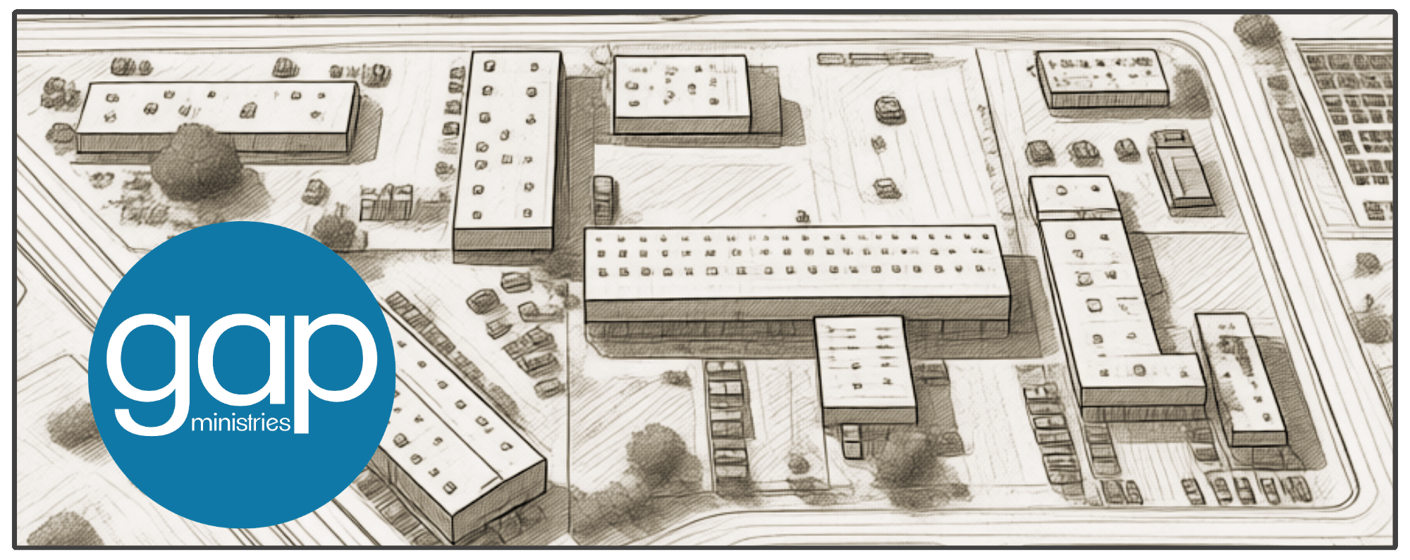 Aerial sketch of the GAP Ministries campus in Tucson, Arizona